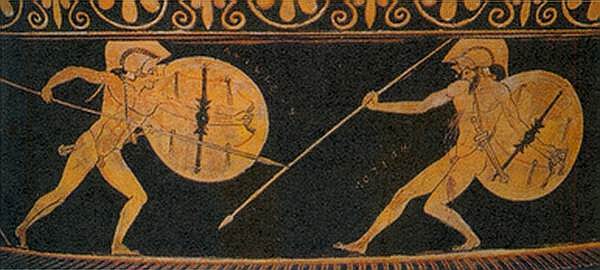 Achilles and Hector in battle (Attic vase 490 BC)