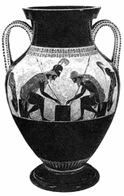  The heroes  Achilles and Ajax  Concentration on a game  of Knucklebones  (black-figure amphora  circa BC )