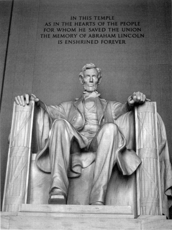in this temple as in the hearts of the people for whom he saved the union the memory of abraham lincoln is enshrined forever.