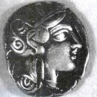 Silver coin with image of Goddess Athena, 6th century BC 