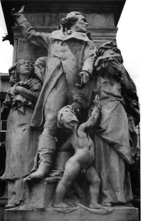Danton haranguing ladies of the food market (Bas relief on the statue of Danton at Tarbes, France)