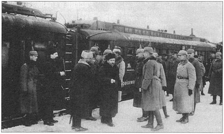 Soviet delegation's arrival at Brest-Litovsk for negotiations