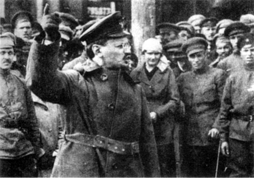 Trotsky addressing Red Army troops during the Civil War