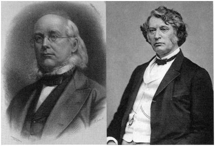 Left: Horace Greeley, and right: Charles Sumner - both Radical  Republicans who urged Lincoln towards emancipation