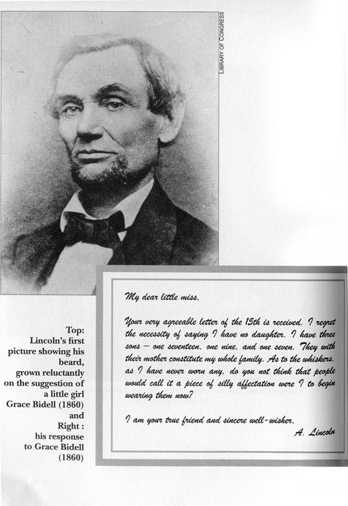 Lincoln's first picture showing his beard, grown reluctantly on the suggestion of a little girl Grace Bidell (1860)