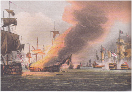 A defeat: the battle of Trafalgar (October 21, 1805) in which almost all  the French fleet was lost...
