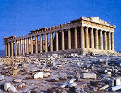 The Parthenon (temple of Goddess Athena built on the Acropolis)