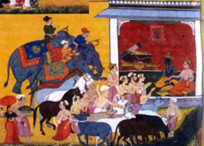Ram distributing away his wealth (Mewar )