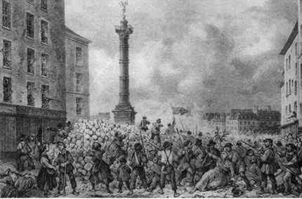 Barricades during a rebellion in Paris (1848)